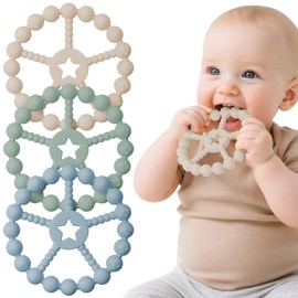 Baby Teething Toys 0-6 Months - Loviomad Ring Teether Baby Toys, Newborn Infant Essentials, Food Grade Silicone Teething Toys for Babies 6-12 Months, Shower Gifts Teething Relief (Girl/Boy)