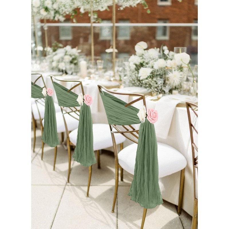 REWOMC 50 PCS Cheesecloth Chair Sashes, 15.7x70 Inch, Sage Green