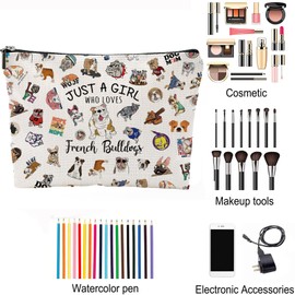 NONETH - Regalos de bulldog francés para mujer, bolsa de maquillaje de regalo de bulldog francés, bolsa de cosméticos con cierre para niñas amantes de los perros regalo, Blanco