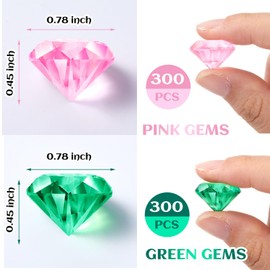 Honeydak 600 Pcs Pink and Green Acrylic Diamond Gems Witch and Princess Party Decorations Crystals Gems for Girls Happy Birthday Party Favors Supplies