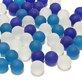QYGL Frosted Sea Glass Ball Beads, Blue Mixed Seaglass Marbles - 1LB Decorative Glass Gemstones, Round Marble Beads, for Vase Fillers, Aquarium Rocks, DIY Crafts, Home Decor