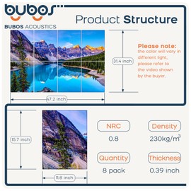 BUBOS 8 Pack Art Acoustic Panels Soundproof Wall Panel,47.2X31.4 Inches Sound Absorbing Panel,Self-Adhesive Decorative Acoustical Wall Panels, Acoustic Treatment for Ceiling Home Office（Banff Park）