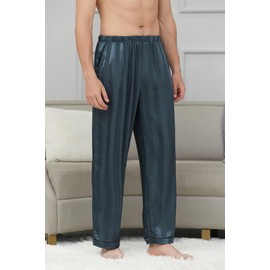 Cromoncent - Pantalones de pijama de seda de satén para hombre, con bolsillos, suave, acogedora, cintura elástica, S-XXL, Jacquard Blue Gray, X-Large