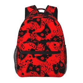 Fiokroo Red And Black Game Joysticks Backpack School Bag For Students Teens Men Women Laptop Backpacks Travel Daypack Bag With Multiple Pockets, Black, One Size