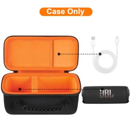 Canboc Carrying Case for JBL Flip 7 Waterproof Portable Bluetooth Speaker, Mesh Pocket fit Cable, Black+Orange(Case Only)