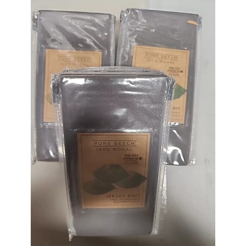 Pure Beech 100% Modal Jersey Knit Two Standard Pillowcases Charcoal.