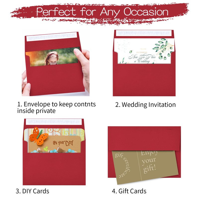 50 Pack A2 Envelopes for Invitations,4.37x5.75 inches,A2 Envelopes Red Self