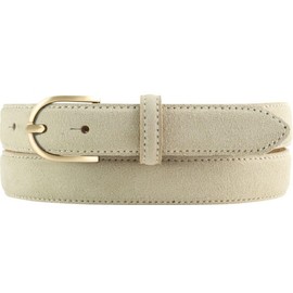 BELTINGER Women's Suede Belt 2.5 cm | Suede Leather Belt for Women 25 mm | Suede Belt with Round Gold Belt Buckle, beige, gold