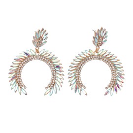 Marquise Flower Teardrop Earrings KC Gold Glittering Semicircle Teardrop Dangle Earrings for Wedding White