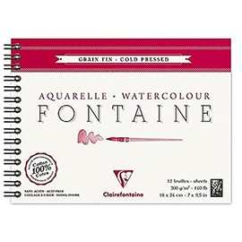 Clairefontaine Fontaine 100% Cotton Spiral Watercolour Pad, 300gsm,Cold Press, 18 x 24 cm