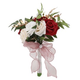 Wedding Bouquets Silk Plastic Realistic Romantic Hand Bouquet for Valentine's Day Party Church Burgundy And White