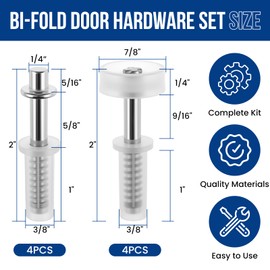 ZIUZI 8 Pcs 3/8" Bi-Fold Door Top Roller Hardware Set, Bifold Closet Spring Loaded Top Pivots and Guide Wheels Repair Kit for Closet, Folding, Shower, Pocket & Accordion Doors