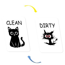 Black Cat Clean Dirty Dishwasher Magnet Cute Double-Sided Flip Magnet Indicator, Universal Refrigerator Washing Machine Clean Dirty Sign, Perfect for Kitchen Home Organization Must-Have for Cat Lovers