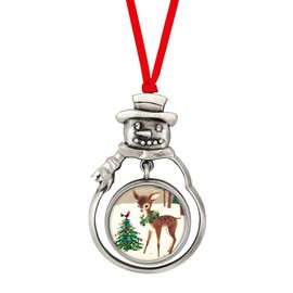 Reindeer Coin Snowman Silvertone Pewter Ornament | Colorized JFK Half Dollar | Red Ribbon | Certificate of Authenticity