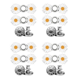 16 Pcs No Sewing Jeans Buttons Adjustable Button Pins Pant Waist Tightener Instant Buttons Flower Jean Buttons Buckle for Loose Jeans Pants Clips Instant Reduce Too Big Pants Waist (Sliver)