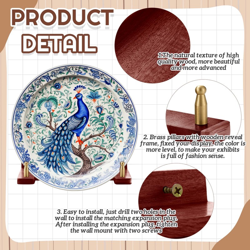Chunful 2 Pcs Wall Plate Hanger, Acacia Wood & Brass