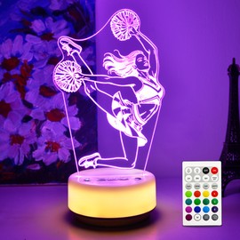 KYMELLIE Cheerleader Gifts for Girls, Cheerleader 3D Night Light 14 Colors LED Girls Bedroom Sports Decor Lamp with Remote Control/Entity Key/Timer, Sport Fan Decor Birthday Xmas Gifts for Boys/Girls