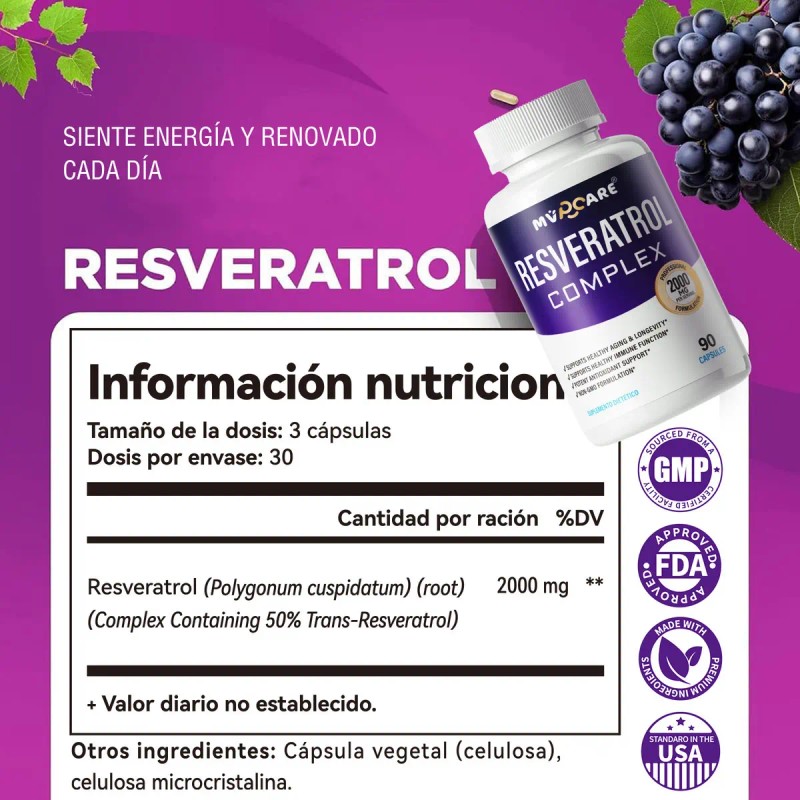 Resveratrol Cáps Semilla Uva Roja Acai Mvpcare Sabor