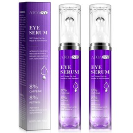 2 Packs Eye Serum for Dark Circles and Puffiness with 8% Caffeine, 8% Retinol Hyaluronic Niacinamide, Eye Cream Anti Ageing for Puffiness and Eye Bags with 360° Eye Roller Massage Ball
