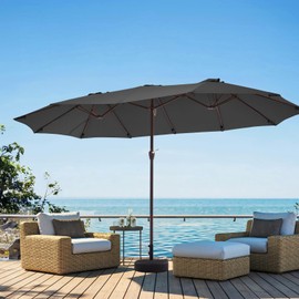 JEAREY 15FT Patio Umbrella Large Outdoor Umbrella Extra Double-Sided Market Umbrella with Crank Handle for Garden, Deck, Backyard and Pool, Gray