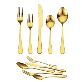 100-Piece Gold Kitchen Home Tableware Set Including Essential Knives Model D0100XUT6KVType: Flatware Set, color: Glod Color