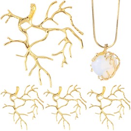 Isslly 4pcs Branch Shape Blanks for Jewelry Making, Adjustable Claw Pendant Trays, Hypoallergenic Brass Branch Prong Pendant Bezels for Bracelet Earrings Necklace Bracelet Earrings DIY Crafts- Gold