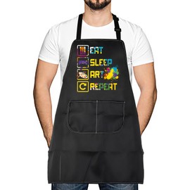 LEVLO Funny Artist Paint Palette Gift Eat Sleep Art Repeat Apron Art Teacher Appreciation Student Graduation Gifts, Eat Sleep Art Repeat, One Size