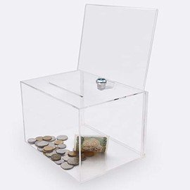 Acrylic Donation Box with Lock, Large Ballot Box with Sign Holder, Clear Suggestion Box Storage Container for Voting, Charity,Ballot