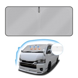 J-PREMIS Toyota Hiace 200 Series Wide Body Windshield Sun Shade HIACE 200 August 2004 Current Car Sun Shade UV Protection Blackout Shade Sunshade Steering Wheel Sun Shade Light Shielding Heat