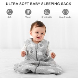 Yukkidds Baby Sleeping Bag 2.5 Tog 12-18 Months Newborn Sleeping Bag 100% Cotton Sleep Sack for Winter Warm and Comfortable Grey