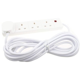 kenable 4 Gang Way UK 13A Trailing Socket Mains Power Extension Lead White with LED 5m [5 metres]