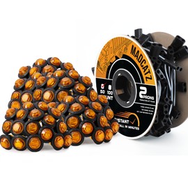 MADCATZ 50 Pcs 3/4" LED Amber Marker Lights 3LED with Bullet Connector Plug + 2 Prong Continuous Wire Harness Roll, 50 Female Plugs - 6.5 inch for Truck Trailer Pickup 12V DC