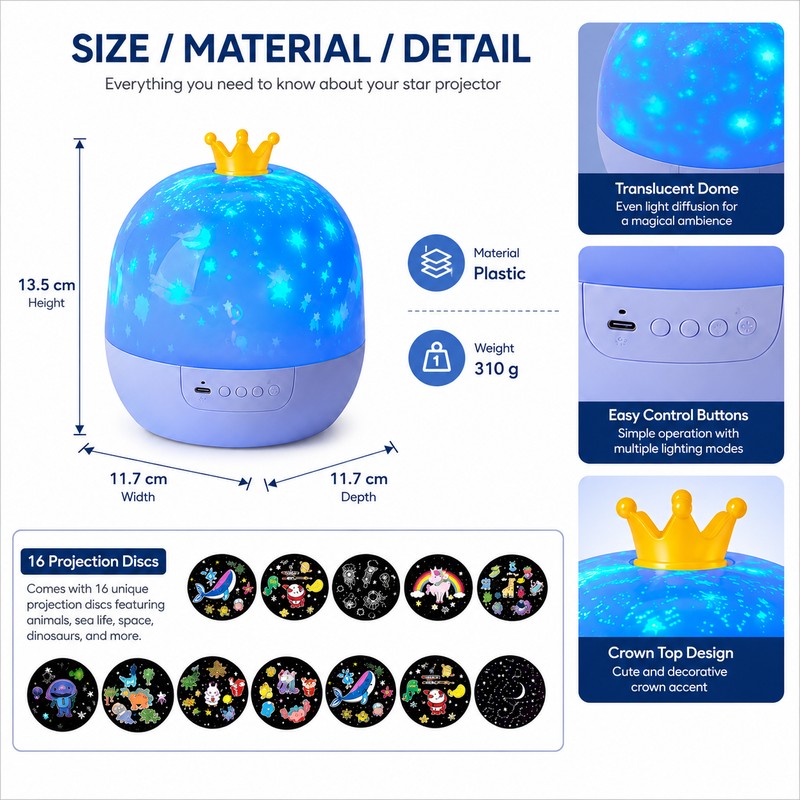 Galaxy Projector Night Light for Kids – 360° Rotating Star
