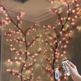 FIALAME DIY Cherry Enchanted Willow Vine Lights,7.55 FT 144 LED Cherry Blossom Lights with Remote Timer,8 Lighting Modes,LED Tree Branch Light for Wall,Cherry Blossom Wall Decor for Bedroom Home