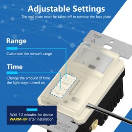 LIDER Motion Sensor Switch with Wall Plate, PIR Sensor Light Switch, Occupancy & Vacancy Modes, No Neutral Wire Required, 120V, 60Hz, 150W LED/CFL, Single Pole, LPS-1P-LAWP2P, Light Almond, 2 Pack