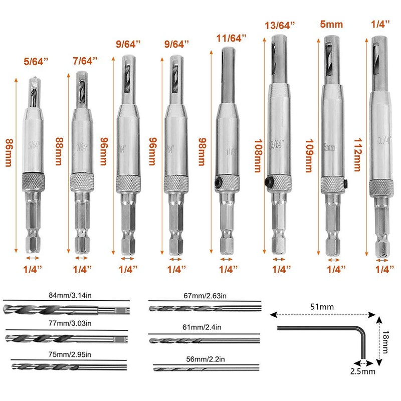 Bestgle 16 in-1 Center Drill Bit Set, 1/4" Hex Shank