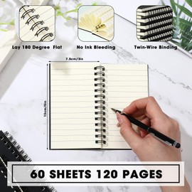 Jutom 4 Pcs Small Spiral Notebooks Memo Pads 3x5 Bulk Small Pocket Notebooks Mini Notepads with Lined Pages Mini Journals for Christmas Office School Work Supplies, 120 Pages (Black)
