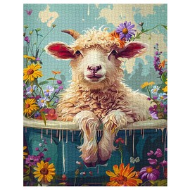 Farmhouse Animal Sheep Jigsaw Puzzle 1000 Pieces Puzzles for Adults, Farm Cute Sheep Flowers Jigsaw Puzzles for Challenging Family Activity Games DIY Puzzle for Home Wall Decor Gifts - 20 x 27 Inches
