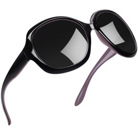 Oversized Black Purple Sunglasses Womens Trendy, Polarized Designer Jackie Sun Glasses, Ladies Full Coverage Shades Sunnies Sensitive Eyes