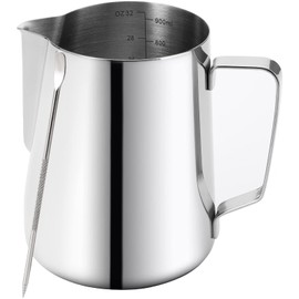 Nicunom 960ml Milk Frothing Pitcher, 304 Stainless Steel Steaming Pitcher with Decorating Art Pen, Milk Coffee Cappuccino Latte Art Barista Steam Pitchers Milk Jug Cup for Espresso Machines Latte Art