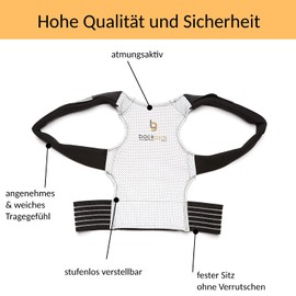 Backgym® model Sports - Posture Brace - Posture Corrector For Sport Men And Women Perfect For Neck Support / Upper Back Support / Shoulder Brace - size L, silver/black