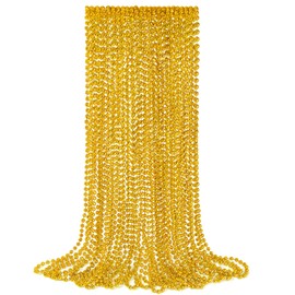 YAXINRUI 24 PCS Gold Mardi Gras Beads, Gold Bead Necklaces, Christmas Bead Necklaces, 33 Inch Round Beaded Necklaces for Mardi Gras Party Christmas New Year Eve Festive Events, Party Favors