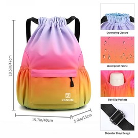 JSNOM Gym Bag Drawstring Waterproof Sports Bag: Bag Backpack Large with Zip Inner Pocket Gym Bag for Men and Women, rainbow