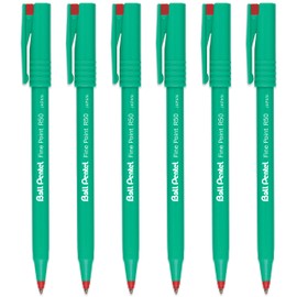 Pentel R50 Fine Point Liquid Ink Rollerball Pens - 0.8mm Tip 0.4mm Line Width - 77% Recycled - Pack of 6 - Red