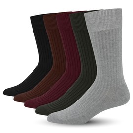 SERISIMPLE Men's Dress Socks - Bamboo Viscose Thin Ribbed Knit, Silky & Soft, Lightweight Business Crew Socks 5 Pairs (US, Alpha, Large, Regular, Regular, Assorted1)
