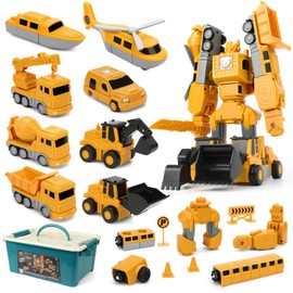 Fuutilake Magnetic Deformation Robot Toy for Children with Storage Box DIY Educational Creativity Puzzle Building Blocks Deformation Robot Construction Vehicles Car for 3+ Boys Girls