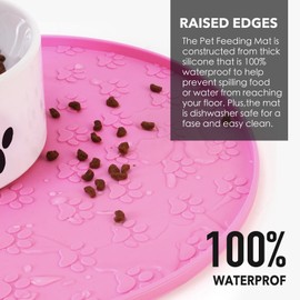 Silicone Pet Food Mat - Waterproof Dog Food Bowl Mat Cat Feeding Mat Thicker Pet Placemat Eating Mat with High Lip to Prevent Spills, Dog & Cat Water Bowl Mat for Messy Drinkers to Protect Floors,Pink