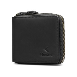KLOMORE Zipper Wallet for Men Leather RFID Blocking Large Bifold Mens Wallets Credit Card Holder-Black
