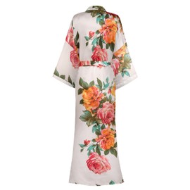 Mignon Cromwell Womens Silk Kimono Robe Long Floral Bridesmaids Robe Satin Wedding Party Bridal Robe Dressing Gown Loungewear Sleepwear, X-Large-XX-Large