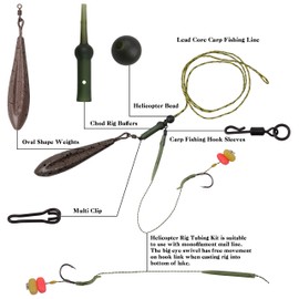 Carp Fishing Rig Kit Hair Carp Fishing Accessories Set Carp Flat Pear Sinker with Rolling Quick Change Swivels for Carp Bass Carp Tackle Rigs Set Carp Hook Carp Sinker Corn